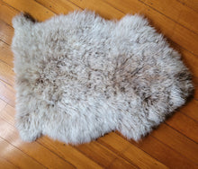 Load image into Gallery viewer, Naturally beautiful - undyed sheepskin rug.  shades of iwhite/grey  95cm
