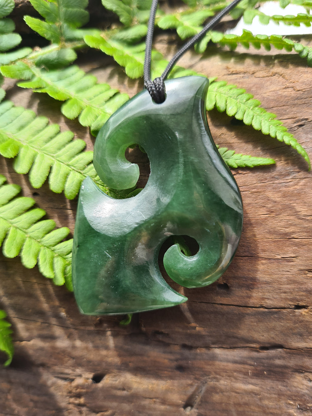 Double Koru -Hand carved NZ greenstone pendant - Unity, love, family