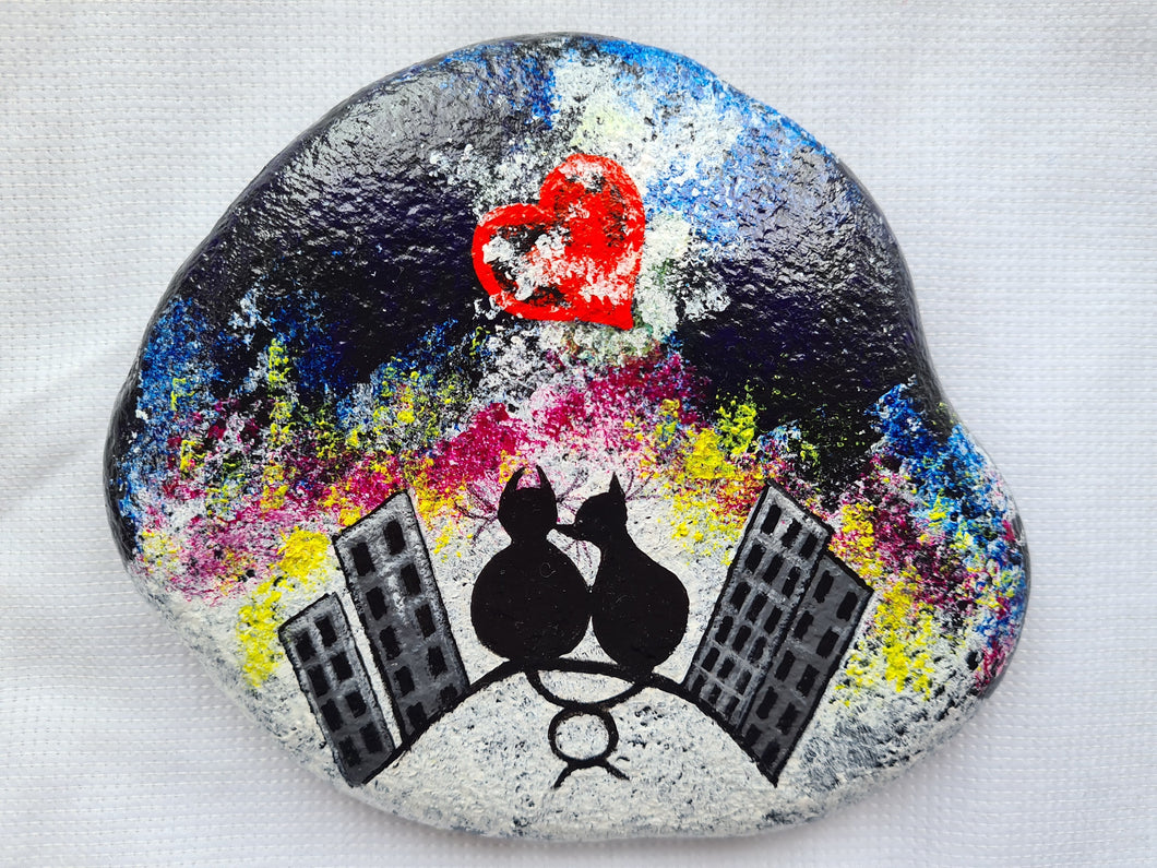 Love cats - hand painted stone art